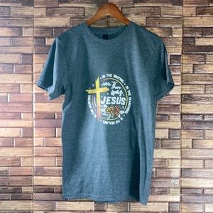 NWT Gildan Small Gray Blue “There Was Jesus “ Graphic T Shirt